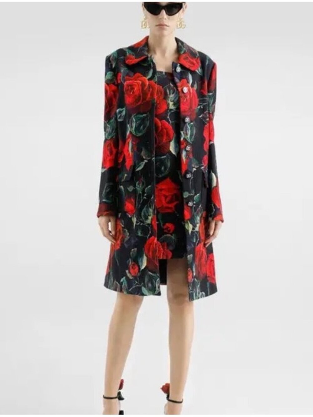 Dolce & Gabbana Floral Coat Jacket Size 38 Red Black